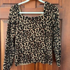 Square Neck Leopard 100% cashmere sweater